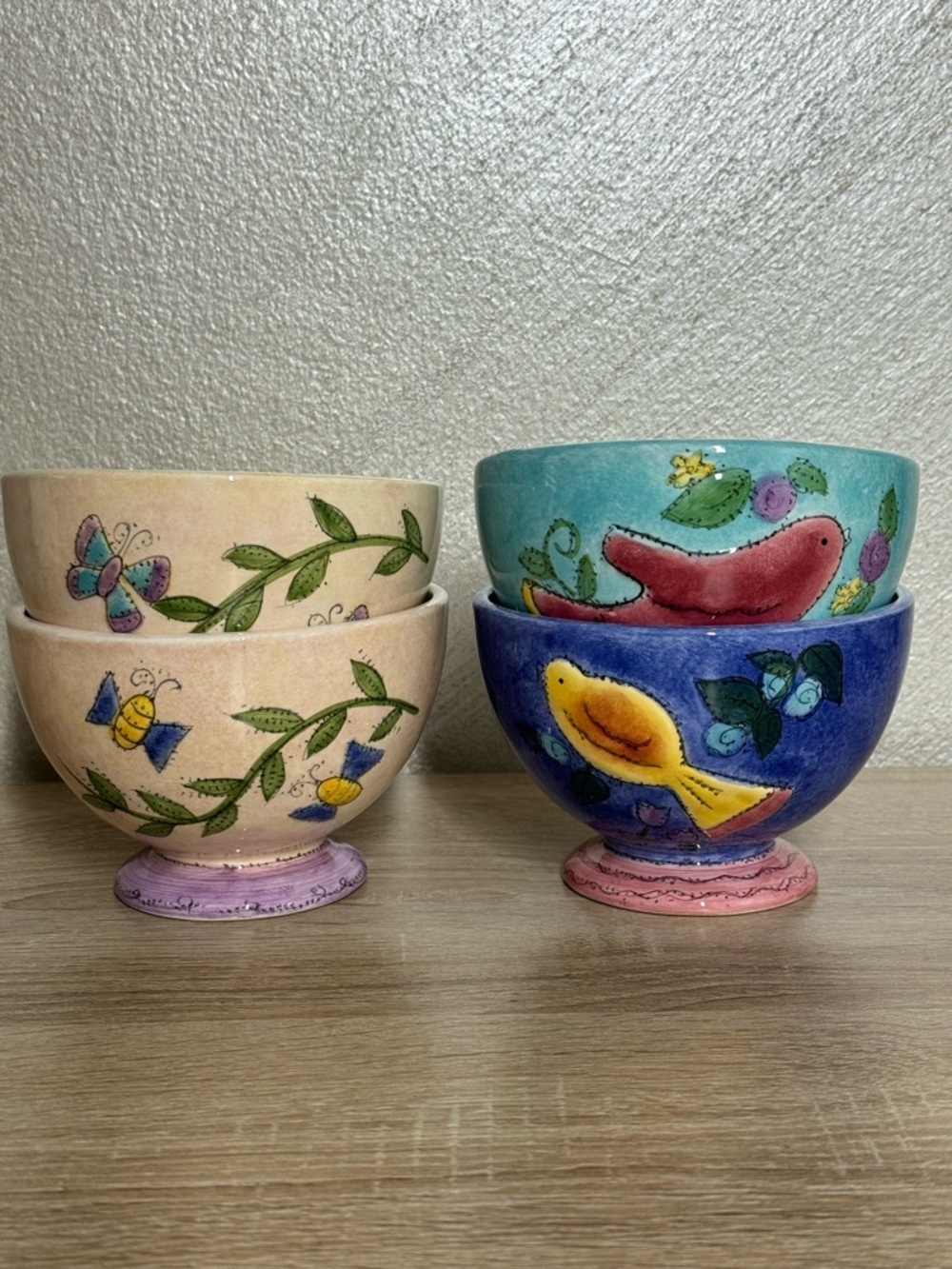 Birds and the Bees by Sango Sue Zipkin Set of Four Footed Ice Cream Bowls